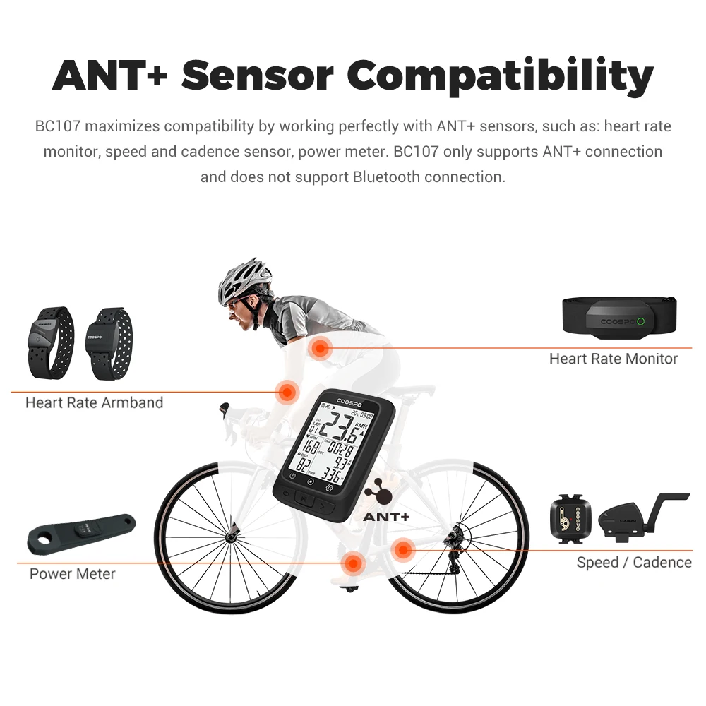 COOSPO BC107/BC26 Fahrradcomputer GPS Kabelloser Fahrrad-Kilometerzähler Tachometer 2,4" FSTN Bluetooth 5.0 ANT+ GPS BDS – Detail 6