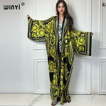 WINYI Africa boho print Kimonos african dresses for woman Cardigans beach outfits kaftan beach cover up evening dress maxi coat 1