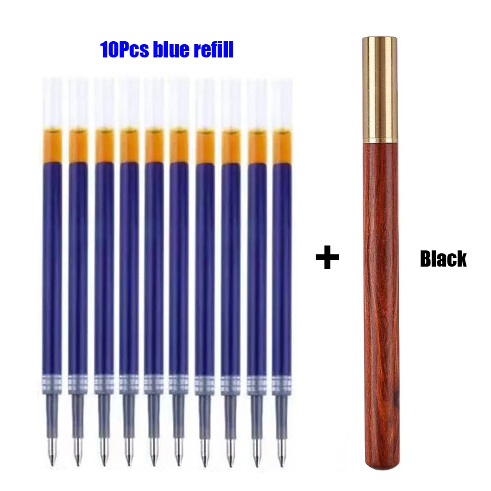 1+10Pcs Vintage Wood Body Ballpoint Pens Rollerball Pen Brass Ball Roller Pen Metal Pens School Office Writing Stationery