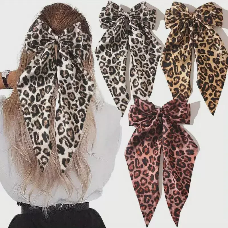 Leopard Print Ribbon Hair Bows - Fashion Vintage Clips for Women, Elegant Hair Accessories for Party Holiday Hairstyles