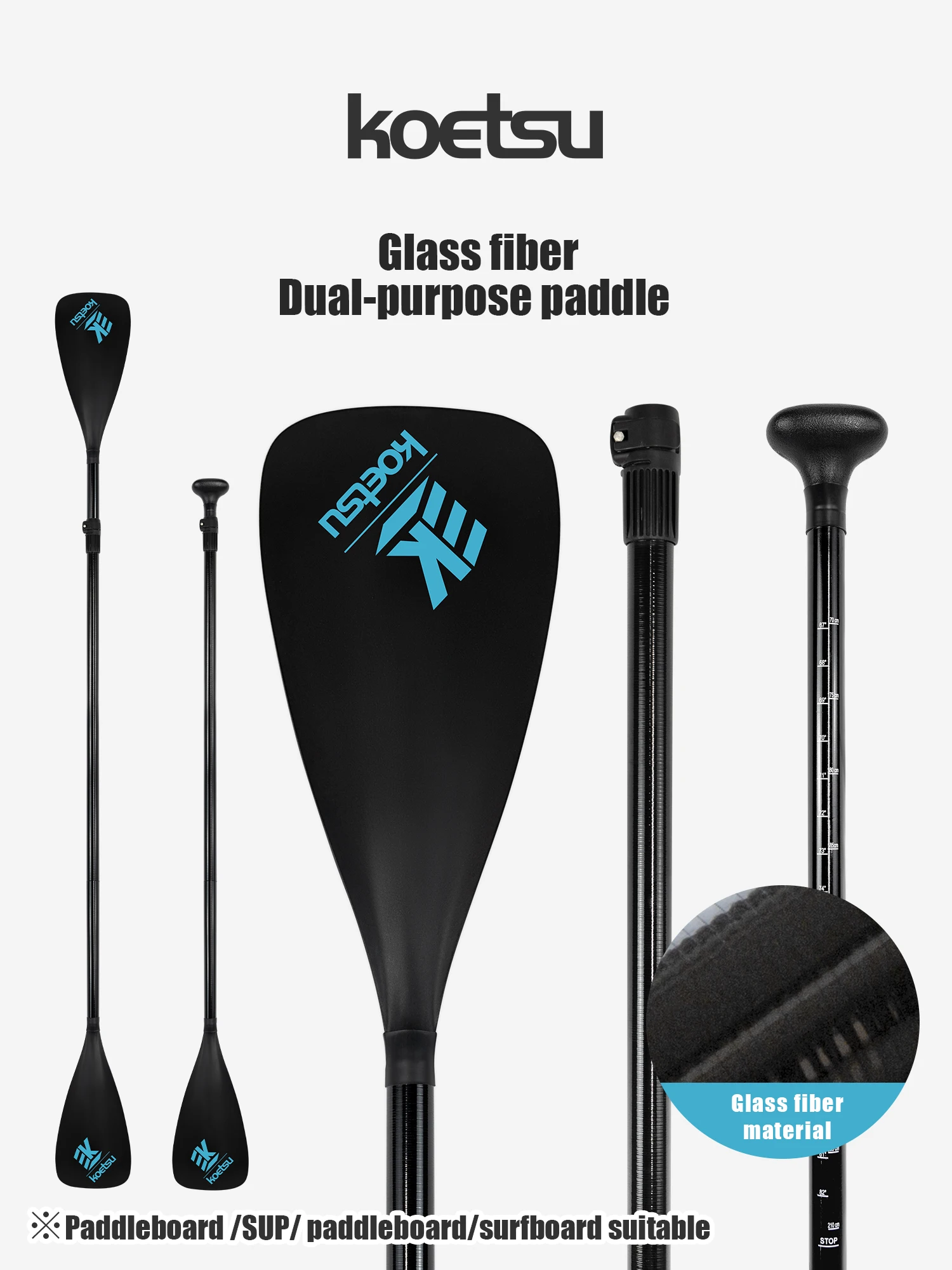 KOETSU SUP FIBERGLASS ZWEI-WEGE-PADDLE -3 EINSTELLBARE FIBERGLASS-PADDELLE MIT NYLON-KLINGEN, GESCHIKT FÜR WASSERSPORT – Detail 1