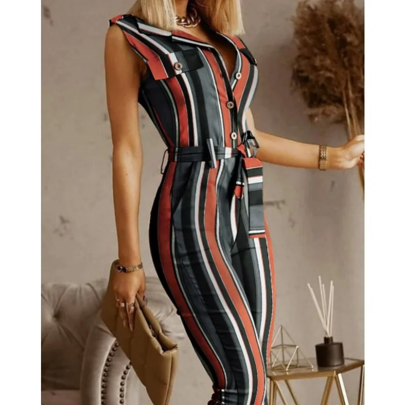 Women's Solid Pocket Design Sleeveless Jumpsuit Commuting Female Clothing Autumn Woman Fashion Lace Up High Waist Long Jumpsuits