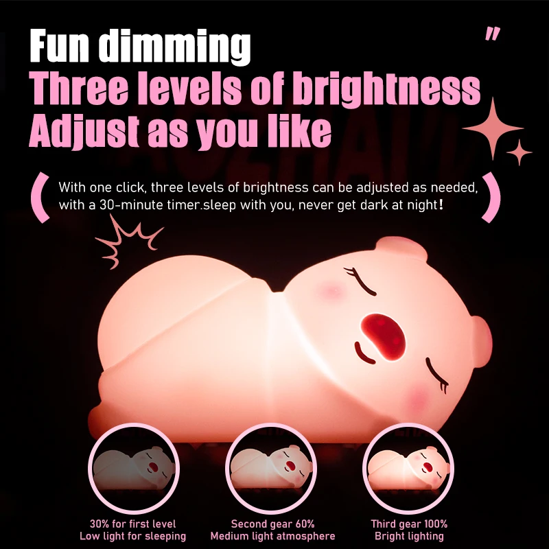 Touch Cure Pig Fart Usb Night Lights Lightings Fixtures Small Lamps Bedroom Led Usb C Rechargeable Pet Pinch And Pat Nightlight