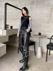 Fashion Women Zipper Joggers Harem Pants Elastic Waist Sheepskin Genuine Leather Pants Casual Streetwear Motorcycle Cargo Pants 4