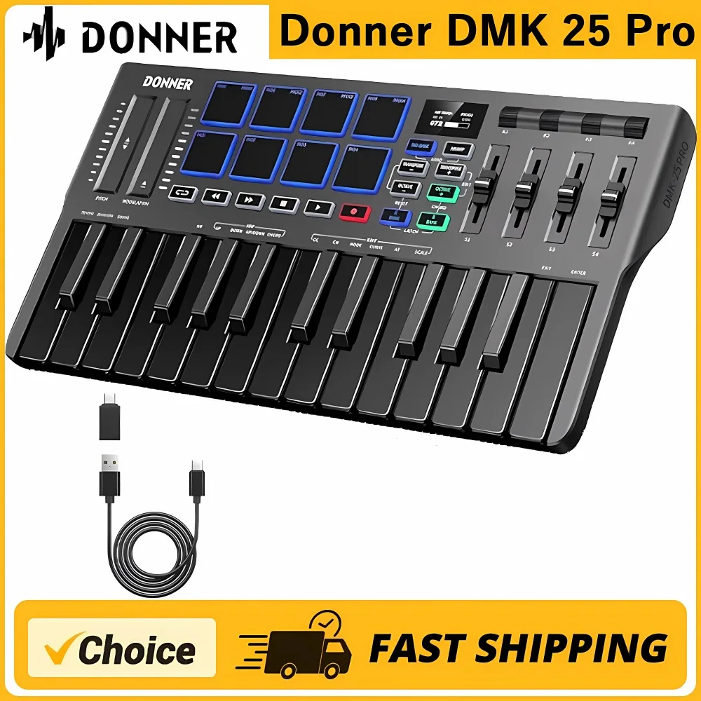 Donner DMK-25 Pro USB-C MIDI Keyboard Controller - 25 Key With 8
