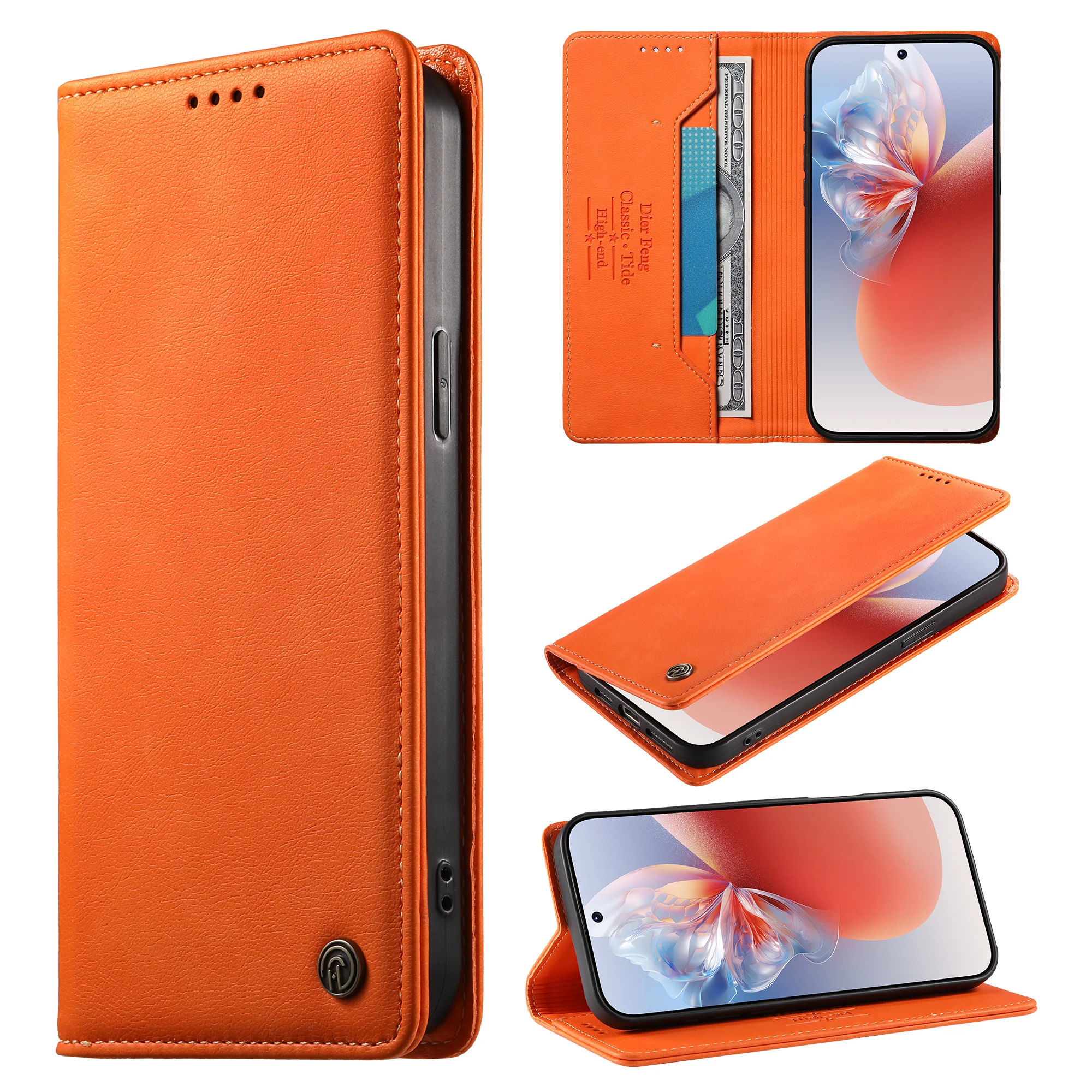 Magnetic Leather Flip Wallet Case with Card Slots
