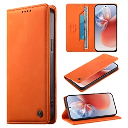 Magnetic Leather Flip Wallet Case with Card Slots - Galaxy Quantum 6 (Orange)