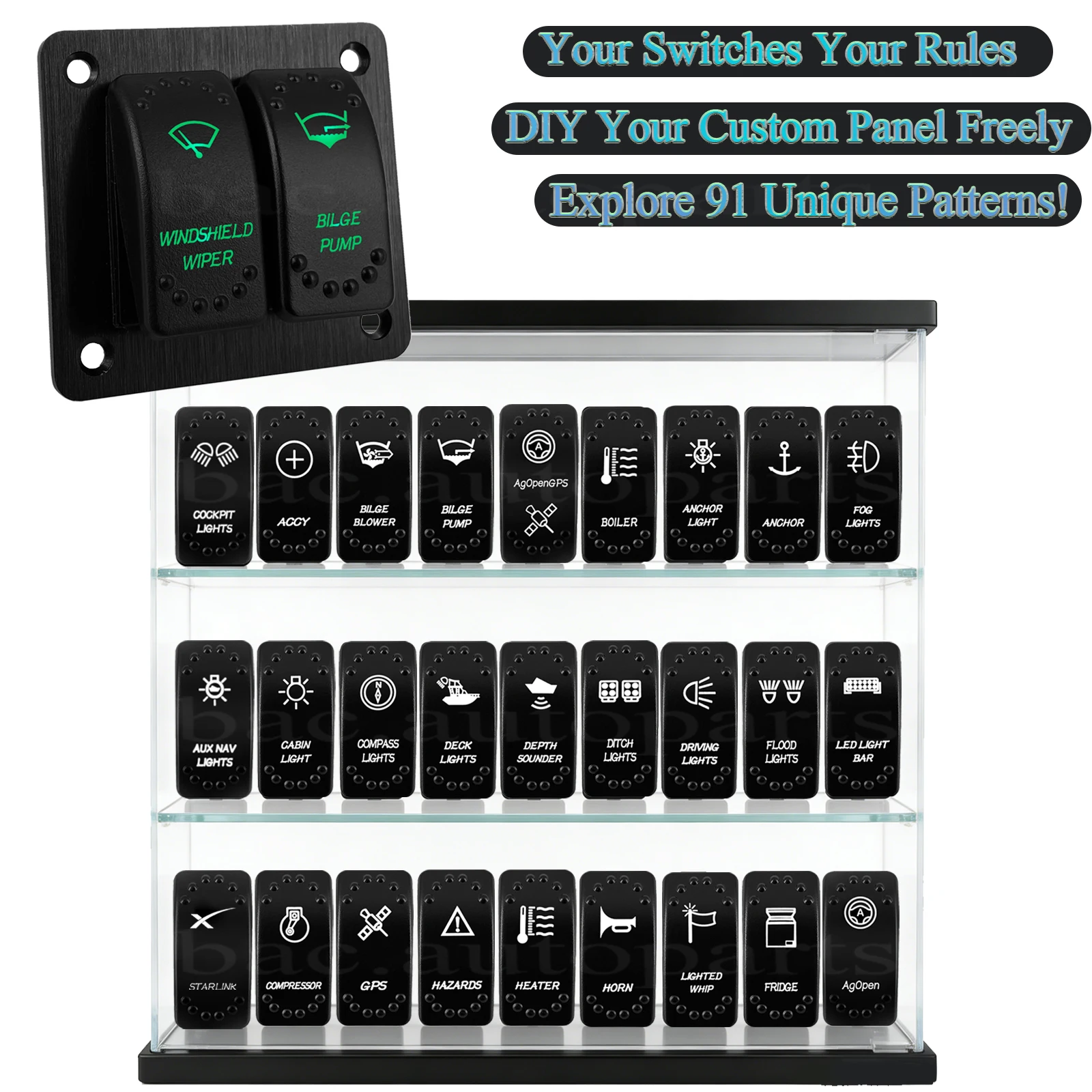 DIY Your Control Panel! 2-8Gang Custom Laser Etched Rocker Switches ON ...