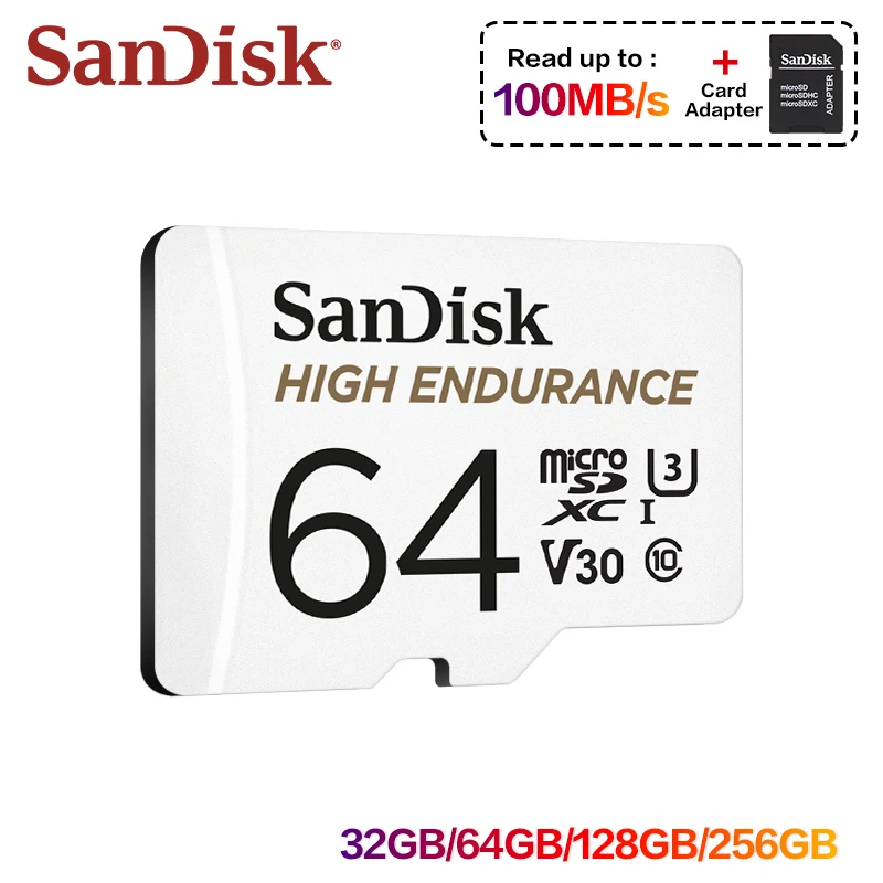 샌디스크 하이 엔듀런스 microSDXC 카드 UHS-I V30 100MB/s 32GB 64GB 128GB 256GB (대시캠, 보안 카메라용) 20000시간 사용 가능