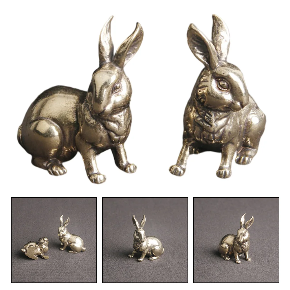

2 Pcs Brass Bunny Vintage Decor Rabbit Modeling Craft Mini Desktop Lovely Figurine Small Statue Office