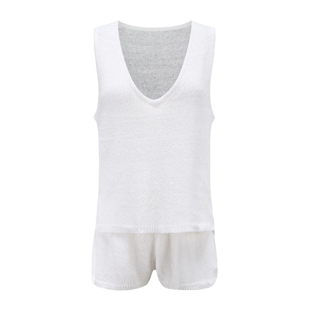 2024 Summer Fashion Casual Deep V-Neck Back Heart Tie Knit Women's Sweater Set Two-Piece Casual Party Trend Wear