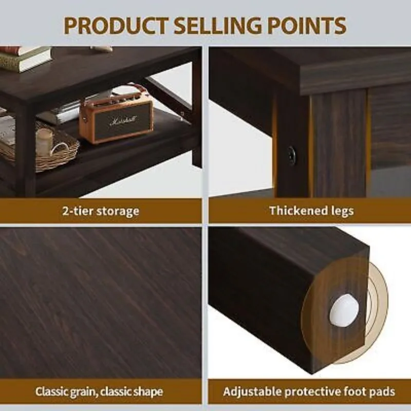 31.5" Modern Square Wood Coffee Table With Open Storage Shelf For Living Room 5