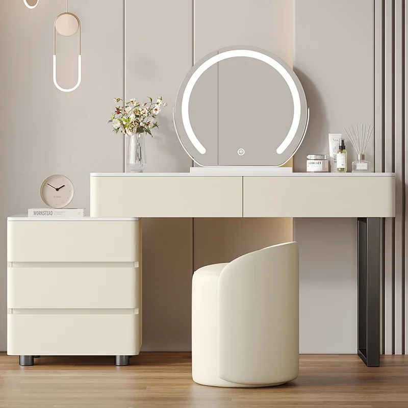 

Minimal Storage Dresser Cabinet Drawers White Mirror Lights Makeup Table Storage Organizer Tocador Maquillaje Home Furniture