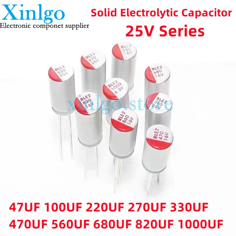 10PCS DIP Solid Electrolytic Capacitor 25V 47UF 100UF 220UF 270UF 330UF 470UF 560UF 680UF 820UF 1000UF 2200UF