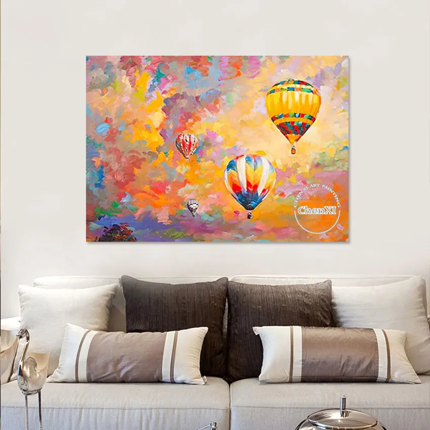 

Living Room Decorative Large Colorful Acrylic Hot Air Balloons Bedroom Decor Knife Oil Painting Canvas Artwork Panel Set