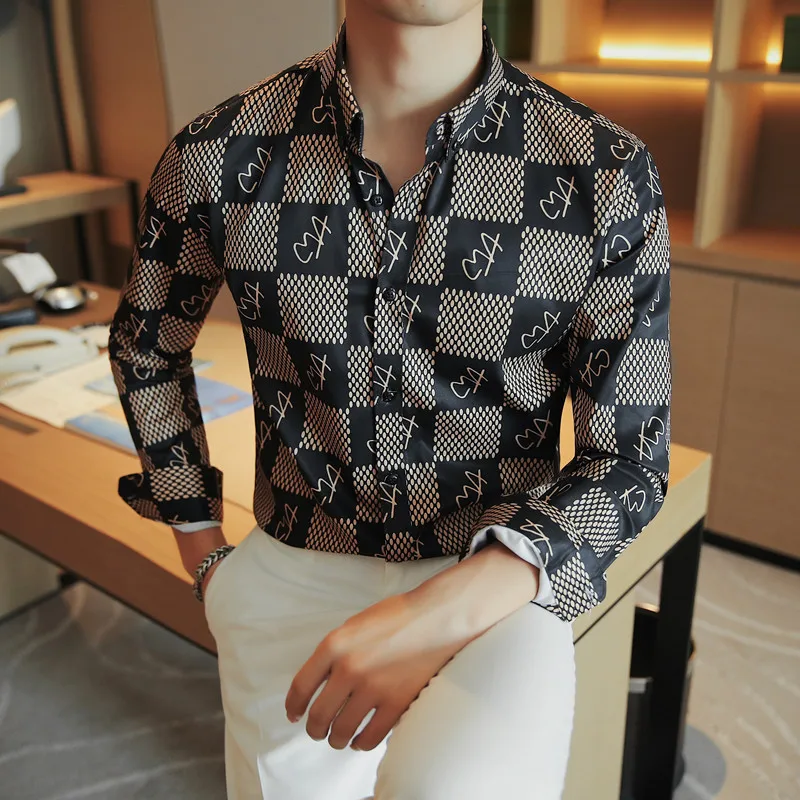 Men New Shirt High-end Sense Business Versatile Plaid Slim Fashion