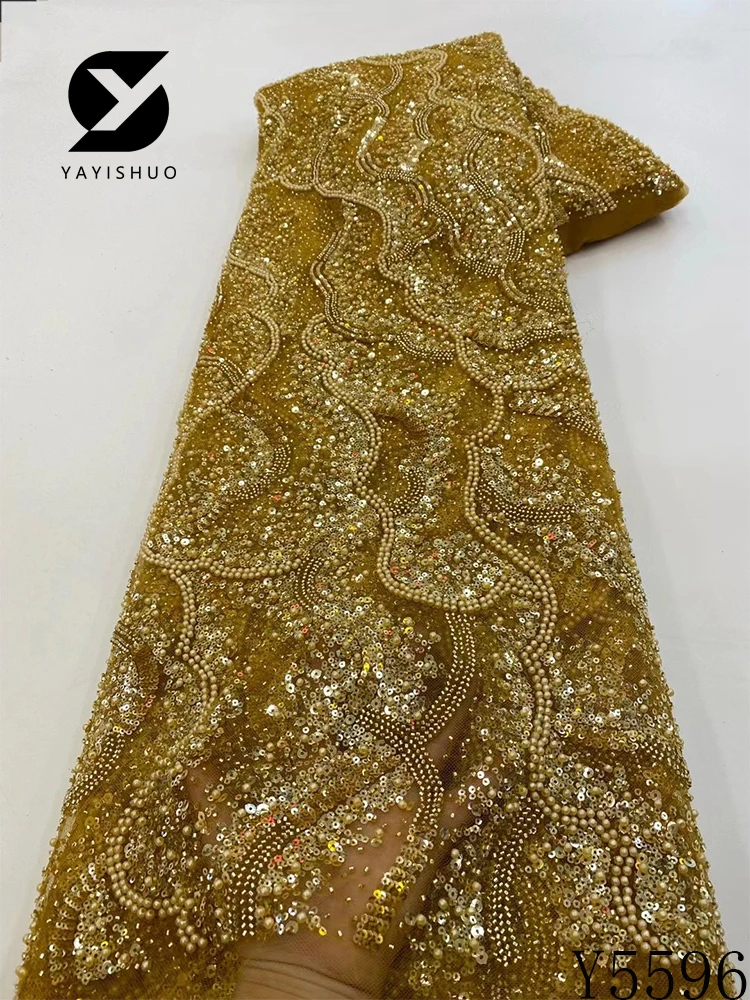 African Heavy Beaded Lace Fabric, Nigerian Sequins Tulle, 3D