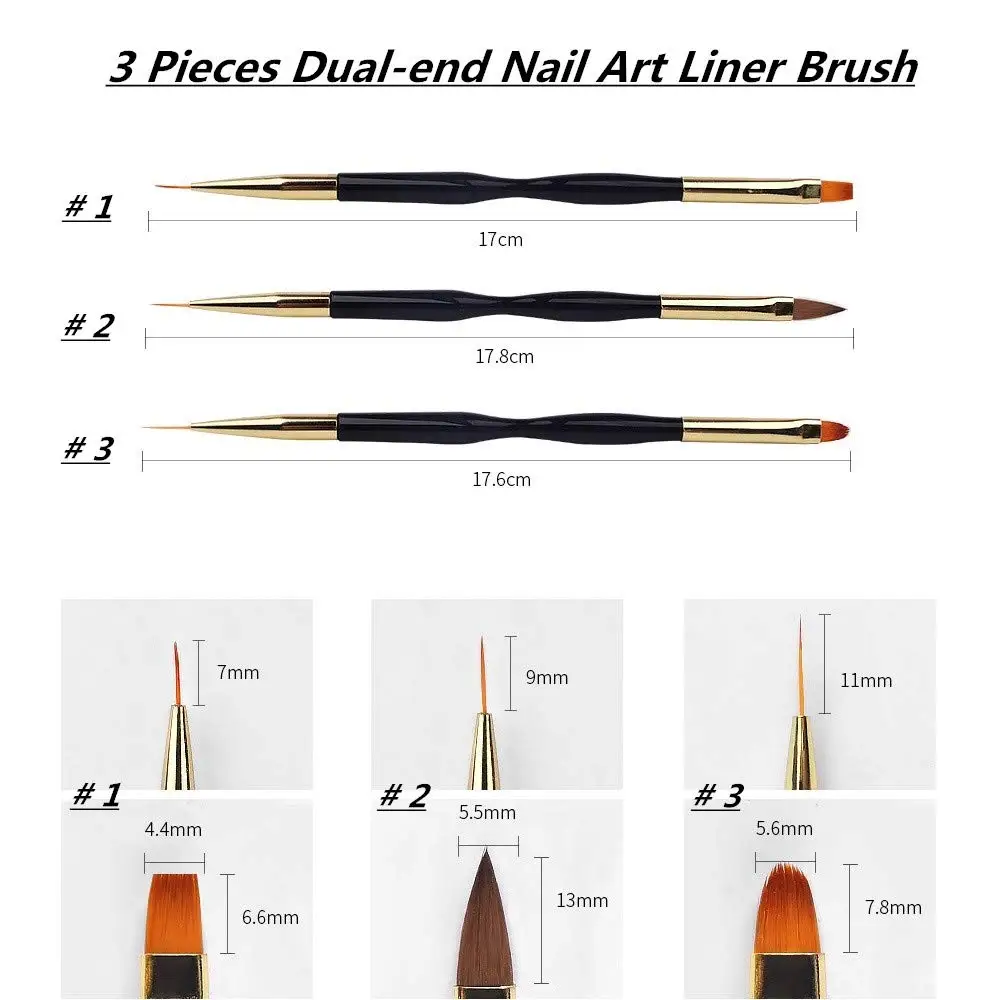 Nail Art Brushes 3Pcs Nail Gel Polish Painting Design Brush Pen Set nail art brushes nail brushes nail art tools gel nail tools