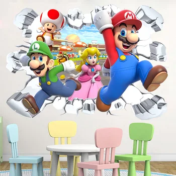 Super Mario Bros 3D Cartoon Wall Stickers Kids Room Kindergarten Decorate Action Figure Toys Luigi Peach Waterproof Sticker Gift