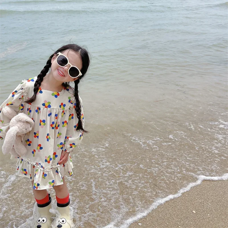 

Детское хлопковое платье с длинным рукавом, квадратным вырезом и улыбающимся лицом