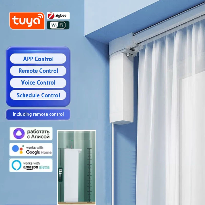 มอเตอร์ม่าน Tuya WiFi Zigbee รองรับ Alice, Google, Alexa ม่านไฟฟ้าปรับแต่งได้ รางม่าน รางแขวนผนัง รางม่านอัจฉริยะสำหรับบ้านอัจฉริยะ 1