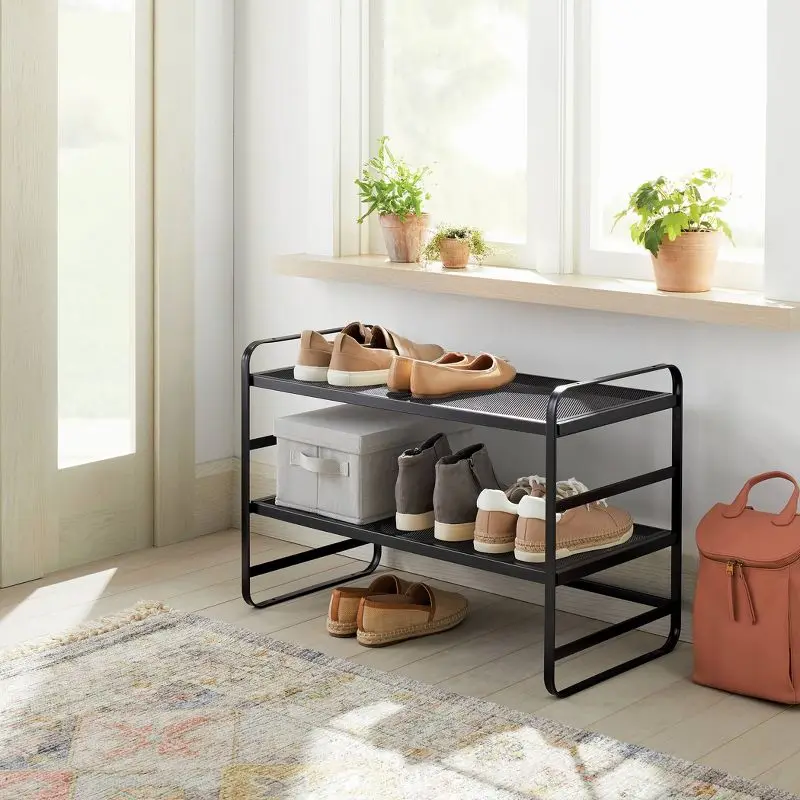 

Sleek and Practical Storage for Shoes and More: Metal Mesh 2-Tier Shoe Rack