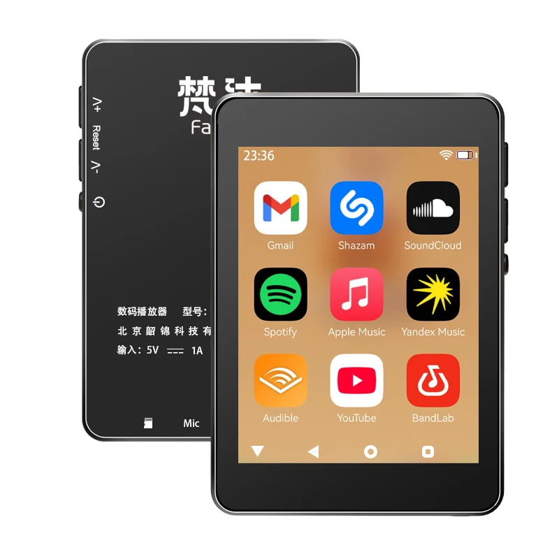 WiFi MP3 플레이어 안드로이드 10 스포티파이 온라인 음악 스트리머 블루투스 스피커 MP4 스포츠 및 야외 체육관용 플레이 스토어 다운로드