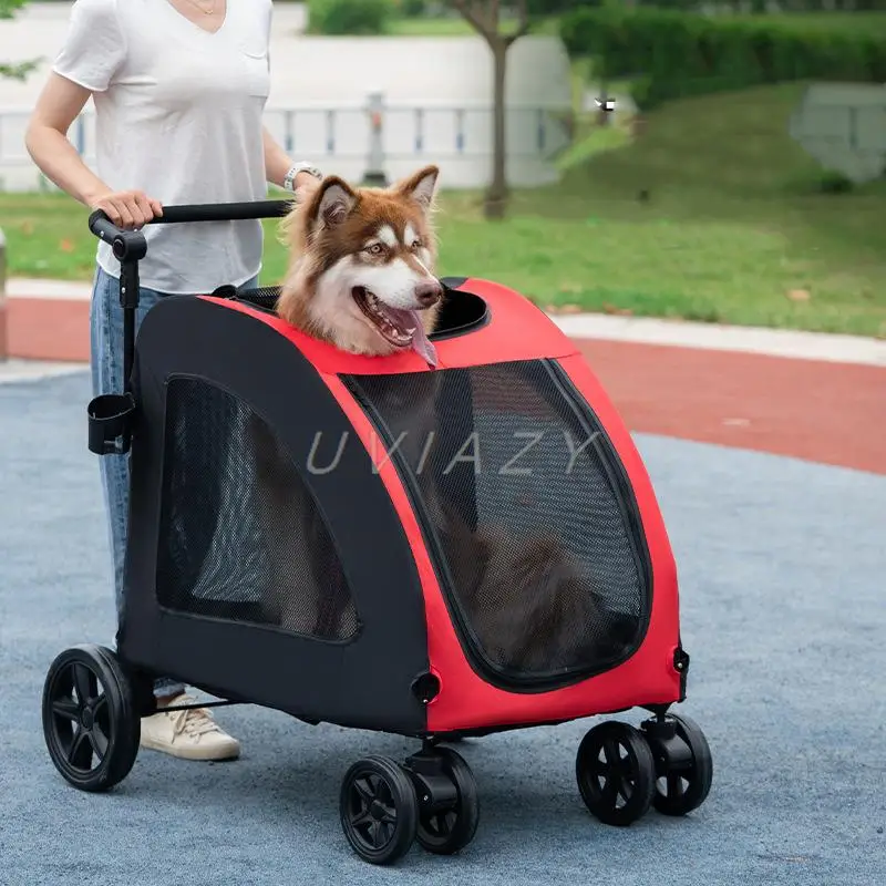 

Pet Cart Pet Stroller Ventilated Foldable Dog Stroller Cart with 4 Rubber Wheels Adjustable Handle Mesh Cat Dog Stroller Folding