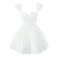 Suninheart White Sexy Party Dresses 2024 New Arrivals V Neck Cape Sleeve Dress Mini Casual Birthday Fluffy Skirt Dress - Image 6
