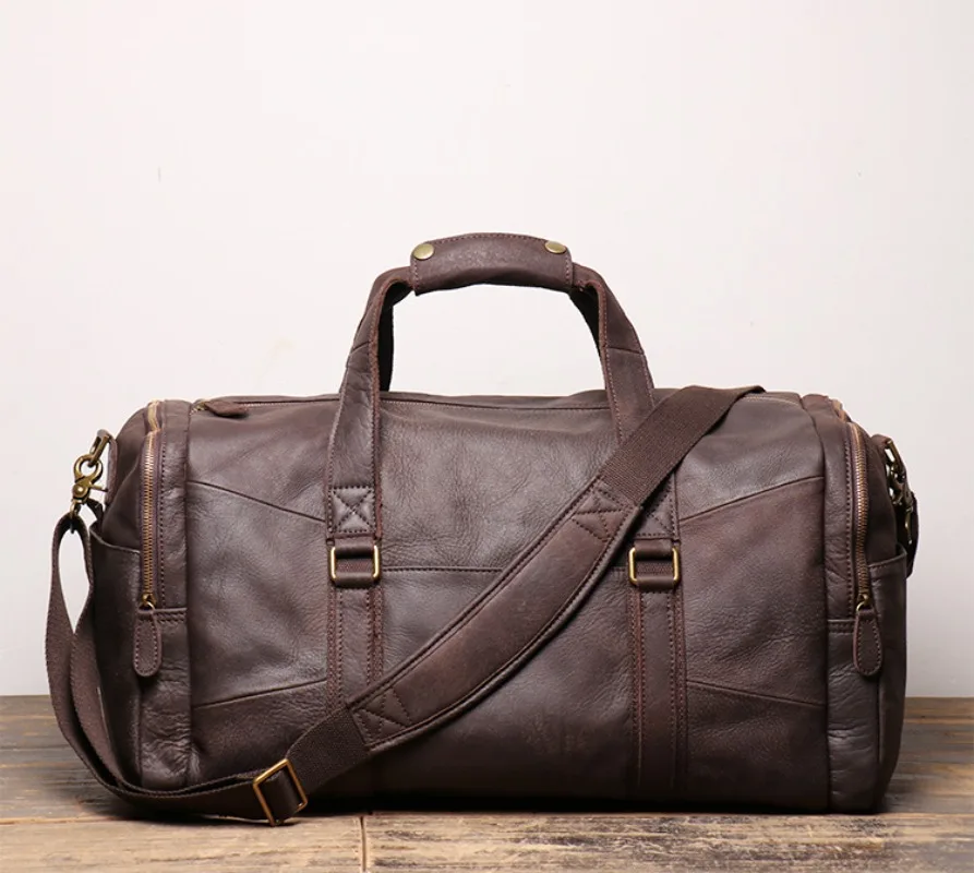 

Vintage genuine leather men's portable travel bag, single shoulder crossbody bag, large capacity frosted leather luggage bag