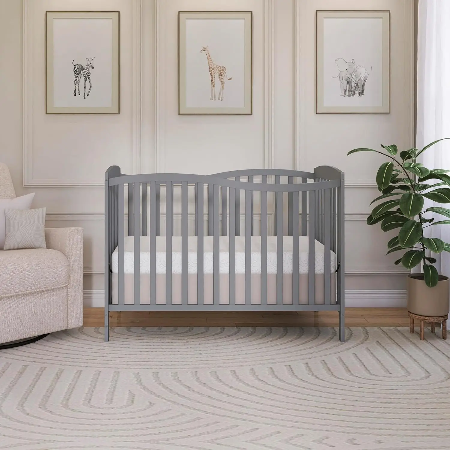 Chelsea 5-in-1 Convertible Full-Size Baby Crib in Steel Grey, GreenGuard Gold & JPMA, Pinewood, 4 Mattress Heights, Converts