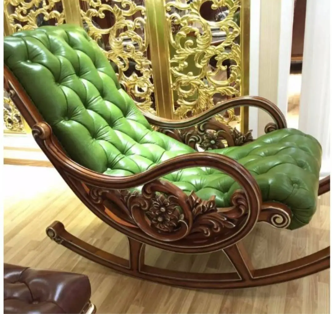 

Antique European design Wooden Rocking Chair for living room genuine leather Rocker Chair
