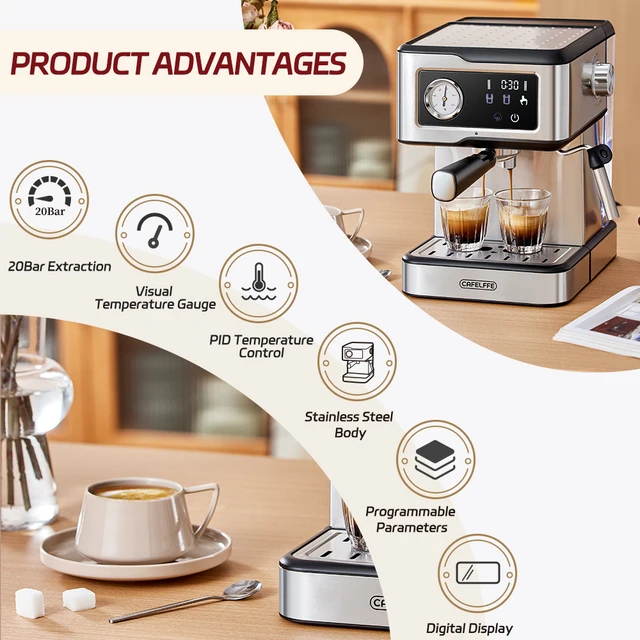 Cafelffe Espresso Machine 20Bar,Cappuccino Maker with Milk Frother Steam Wand,Coffee Maker,Semi-Automatic Cafetera present,Gift 2