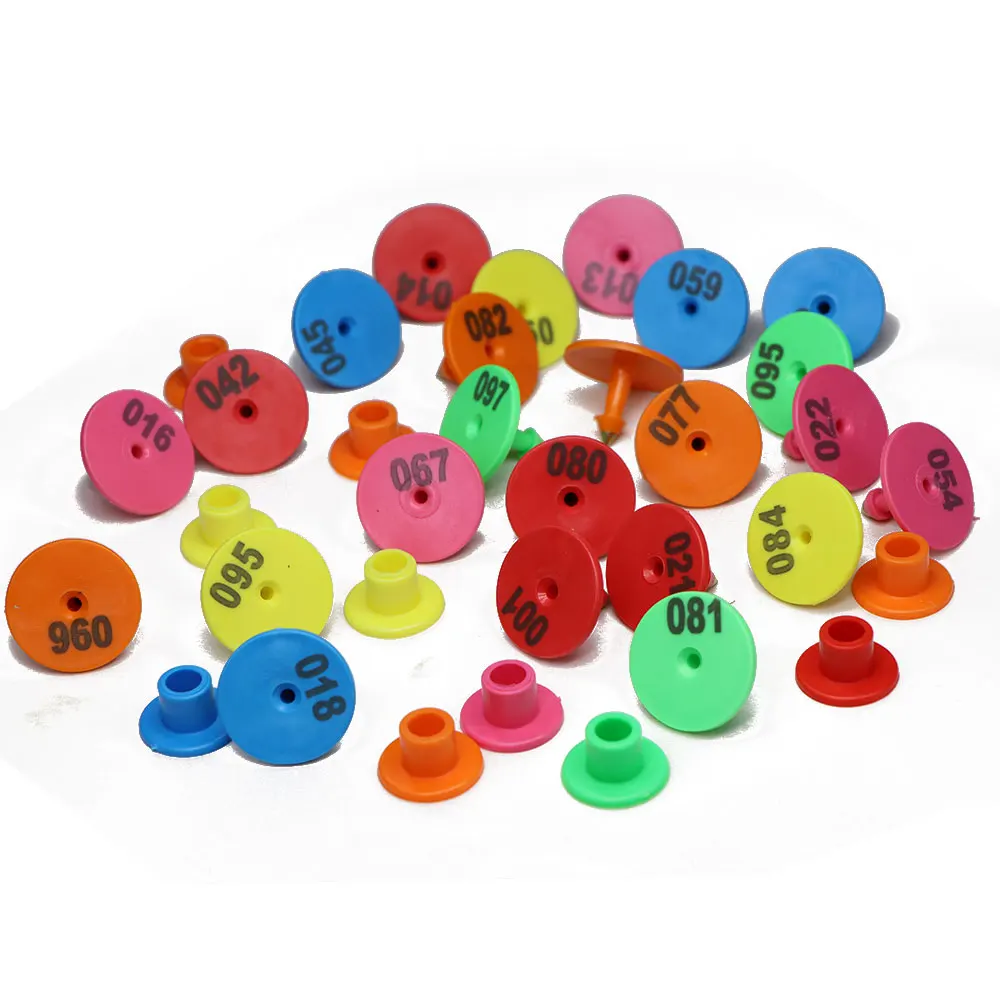 20PCS Random Number Round Pig Ear Tag Dia:2cm Plastic Earring for Farm Livestock Marking Sheep Rabbit Animal Identification Card