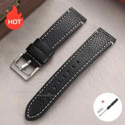 Elegant Lychee Grain Leather Watch Strap - Universal Bracelet for Business and Casual Wear (Black White)