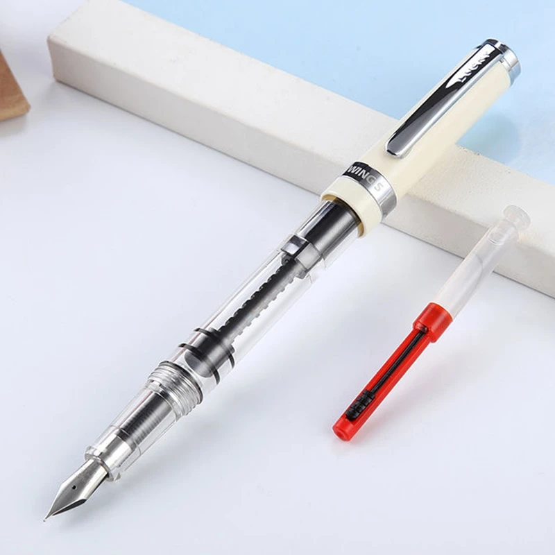 

Wingsung 698 Piston Filling Fountain Pen High quality Transparent Resin EF/F Iridium Nib Large-capacity Student Writing Ink Pens