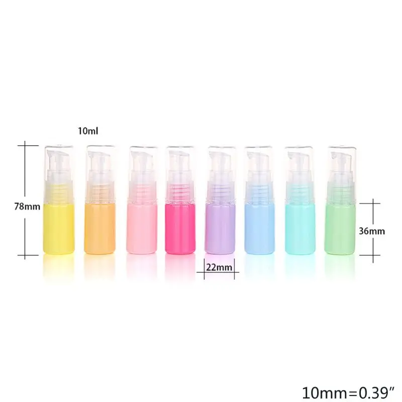 8개 10ml 마카롱 색상 리필 가능 빈 병 화장품 크림 펌프 용기 28ED
