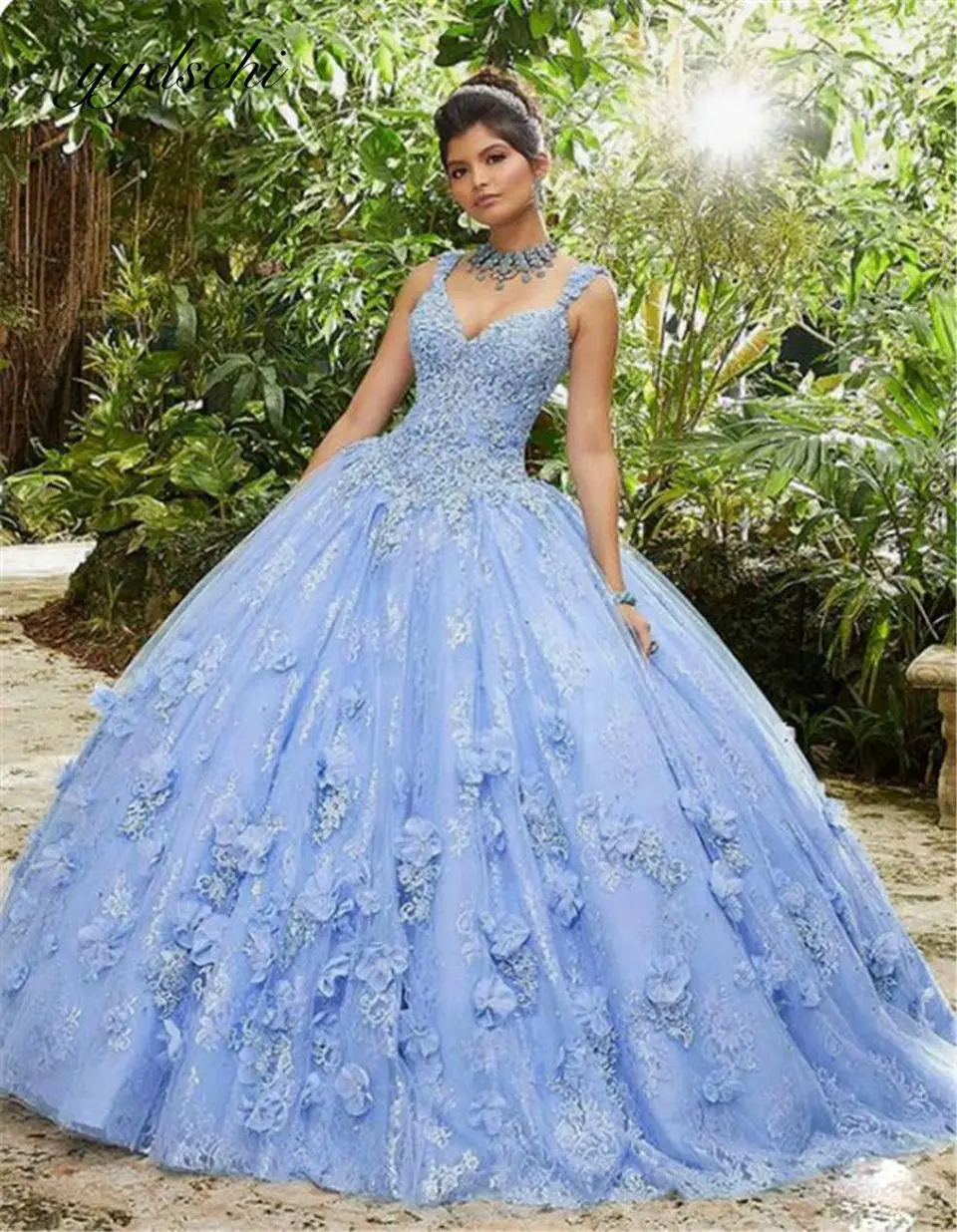 

2022 синие милое платье для Quinceanera, Тюлевое бальное платье на бретелях-спагетти с аппликацией, официальное вечернее платье, женское платье для вечеринки
