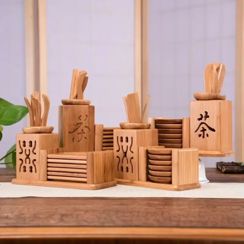 Chinese Bamboo Tea Tools Set Puer Knife Spoon Clip Strainer Vintage Handmade Kung Fu Tea Sets Accessories Ceremony