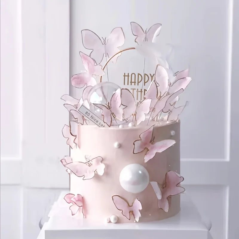 10 Stück Stempeln Gold Rosa Schmetterling Kuchen Topper Prinzessin Mädchen Hochzeit Alles Gute zum Geburtstag Party Dekor Dessert Kuchen Dekor Schmetterling – Detail 3