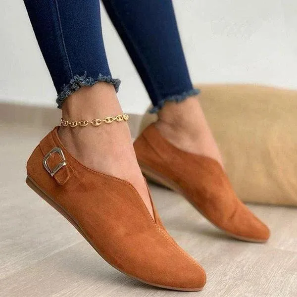 2021 New Pointed Suede Leather Ladies Soft Sole Flat Shoes Ladies Casual Shoes Summer Fashion Sweet Flat Casual Shoes Ladies