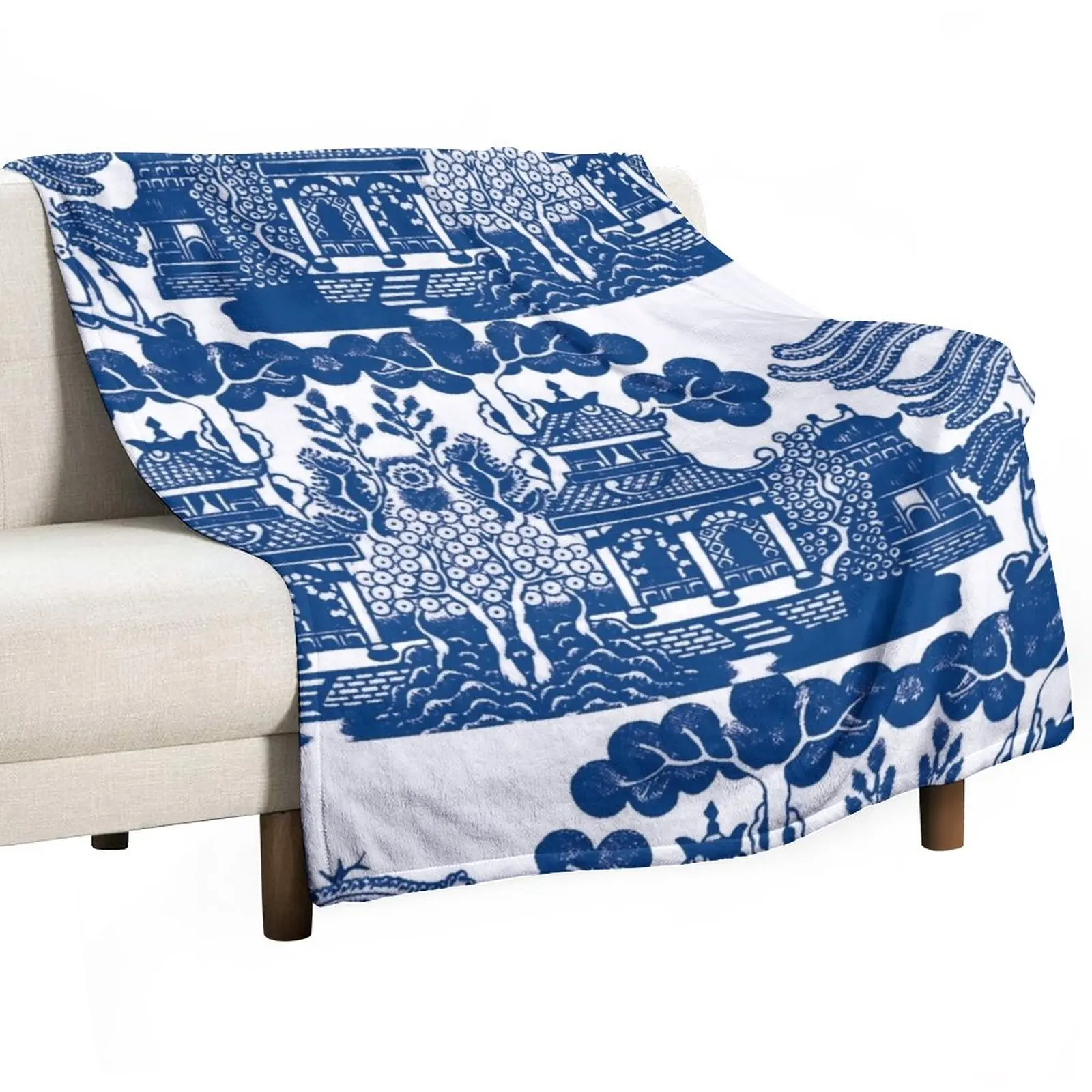 

Blue Willow Chinoiserie Blue And White Porcelain Inspiration Throw Blanket Decorative Sofa Blankets Custom Blanket Kid'S Blanket