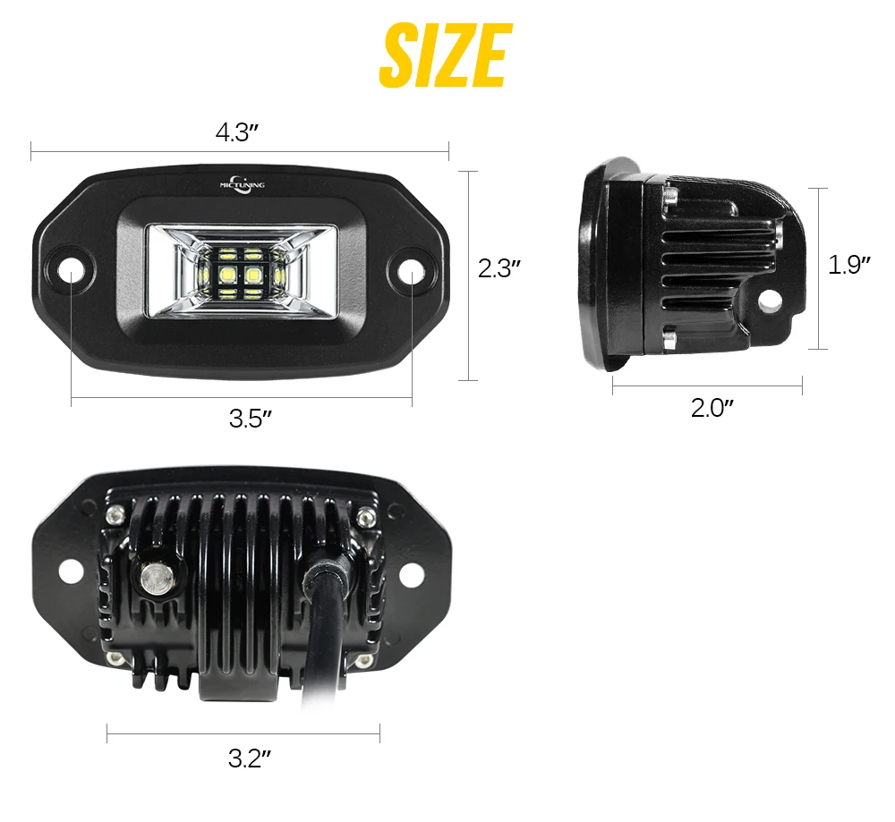 MICTUNING 2pcs 20W LED 작업 표시 줄 플러시 마운트 LED 홍수 Offroad 4x4 지프 ATV UTV SUV 트럭 보트에 대 한 자동 안개 램프 운전