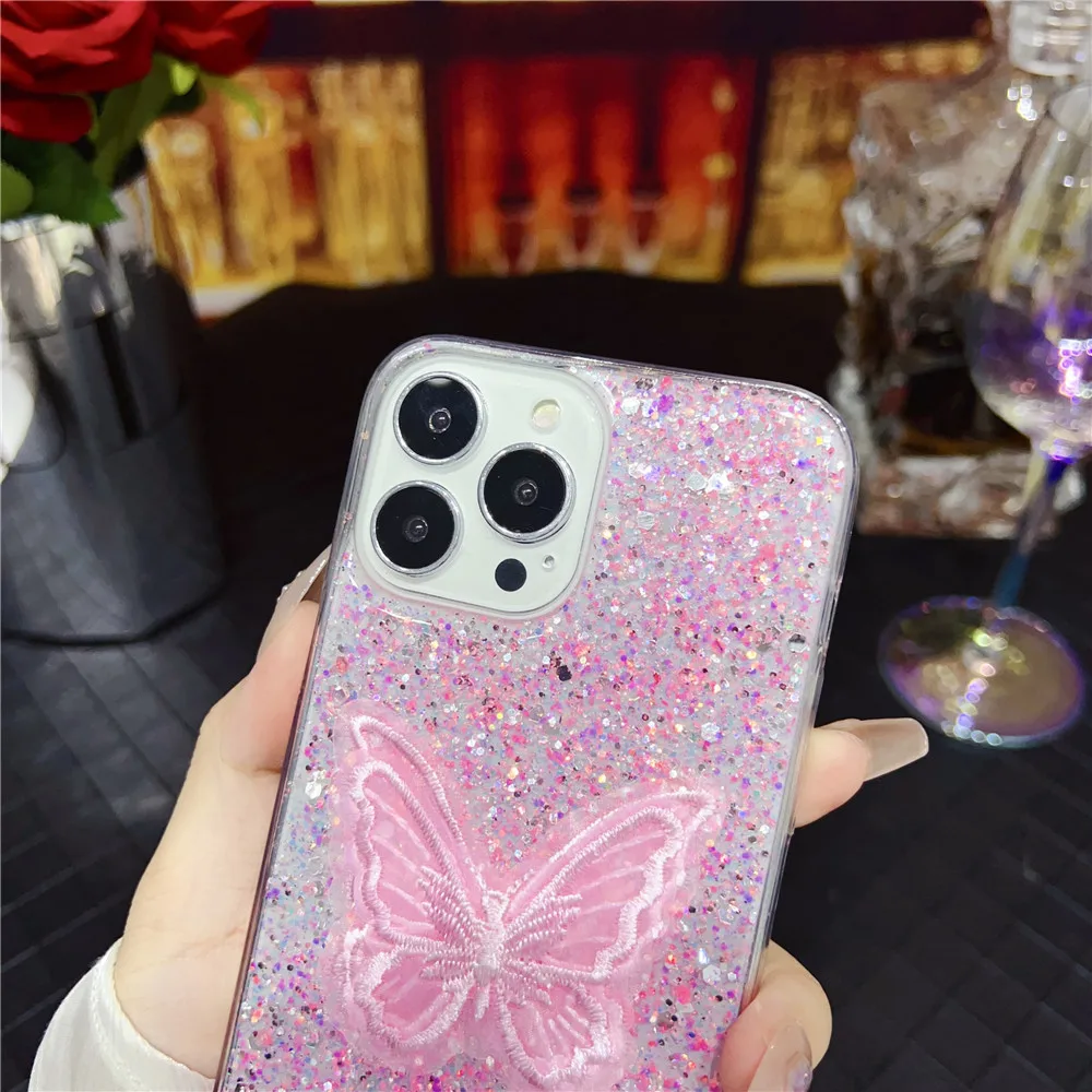 Coque de téléphone à paillettes brillantes et papillon, étui pour Samsung S24 S23 Ultra S23FE S21FE S20 FE S22 Plus Note 20 Blling_voghion.com