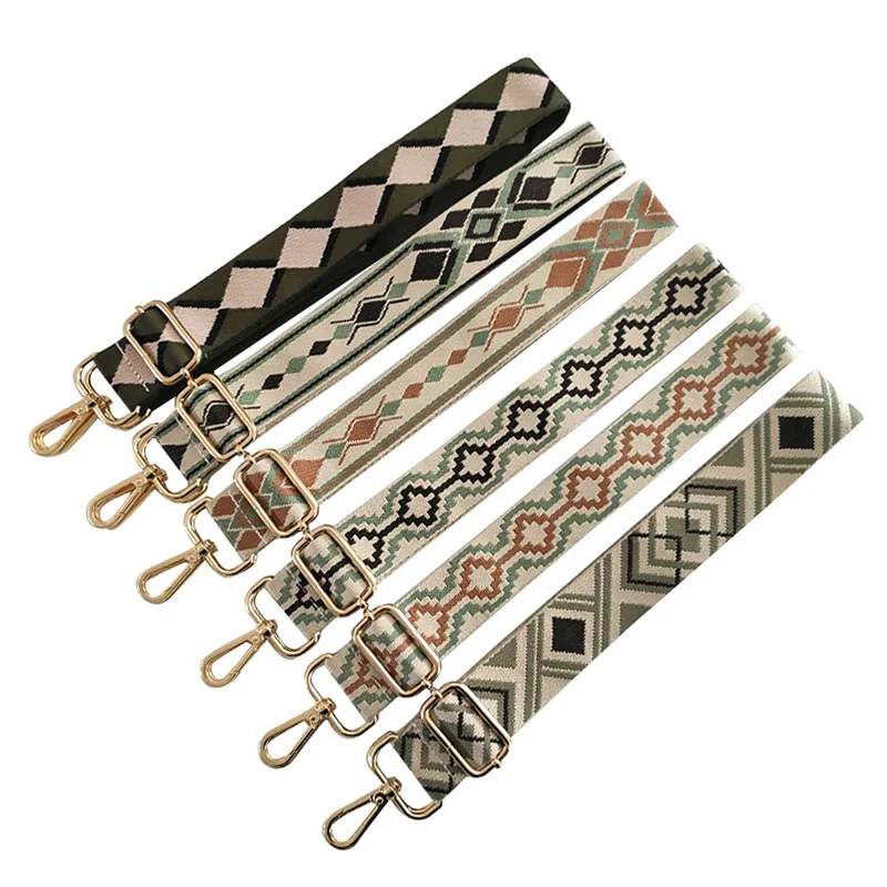 New National Style Jacquard Cotton Ribbon Replaceable Single 3.8cm Wide Long Shoulder Bag Strap Weight Reduction Accessories