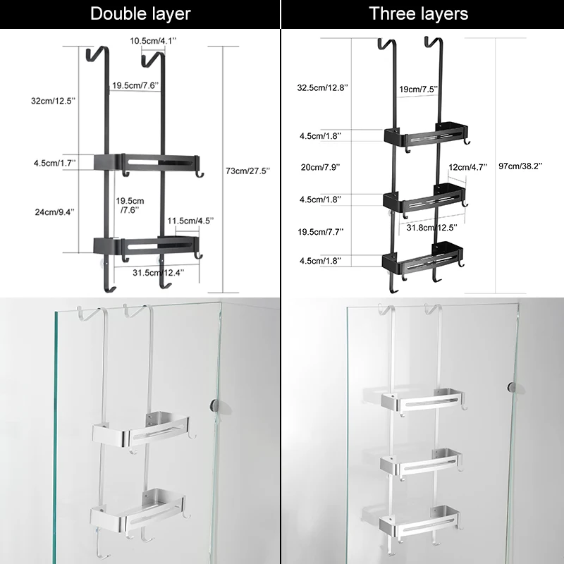 Black Hanging Bath Shelves Bathroom Shelf Organizer Nail-free Shampoo Holder Storage Shelf Rack Bathroom Basket Holder EL5018 2