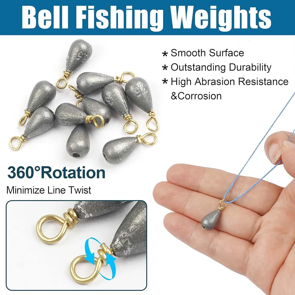 Fishing Tackle Fishing Tool Fishing Counterweight Sinker Fishing Weight Sinkers 90pcs Fishing Weights Kit Bullet Sinkers Split Shot Bell Egg