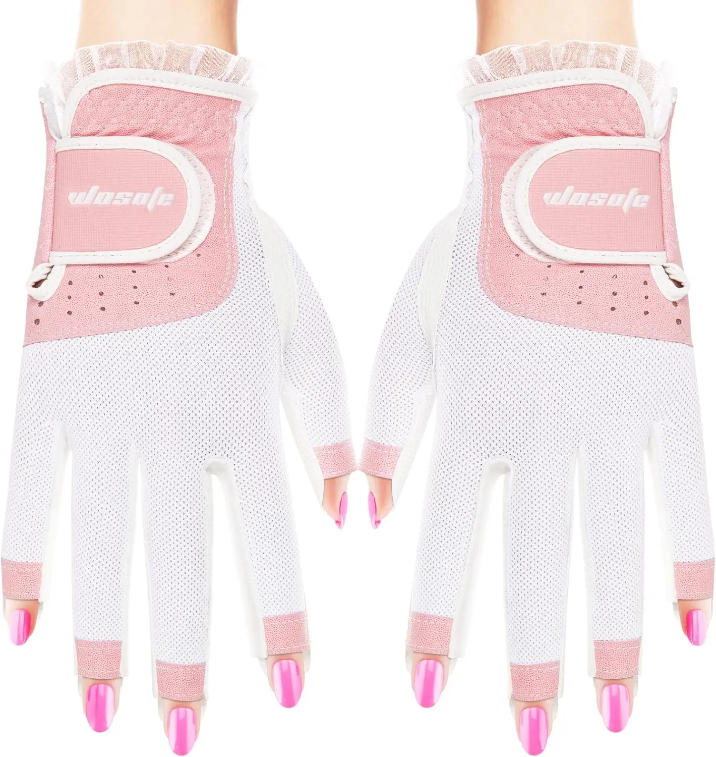 

Golf Gloves for Women Half 1/3 Finger Soft Leather Breathable Extra Grip Accessories Fit Ladies Girls Sport Gloves