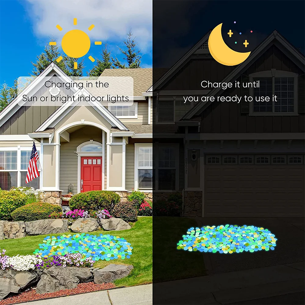 Glow in the Dark Rocks, Glowing Stones, Decor Pebble Stones for Garden, Walkway, Potted Plant, Flower Bed, 100 Pieces
