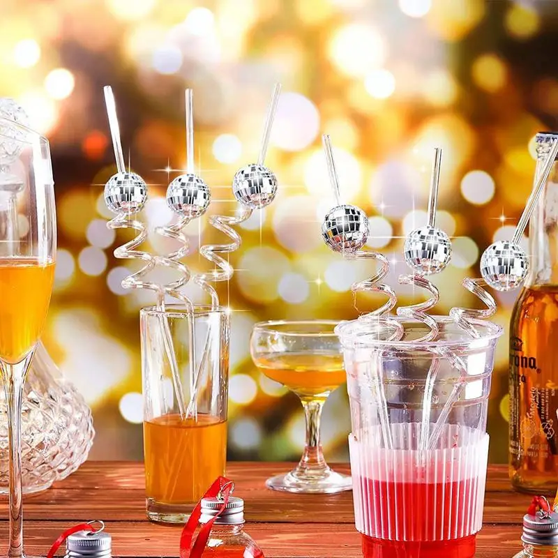 

Mirror Disco Ball Straws 10pcs Reflective Mini Disco Party Straw Disco Ball Cocktails Straws Christmas Bar Wedding Party Decor